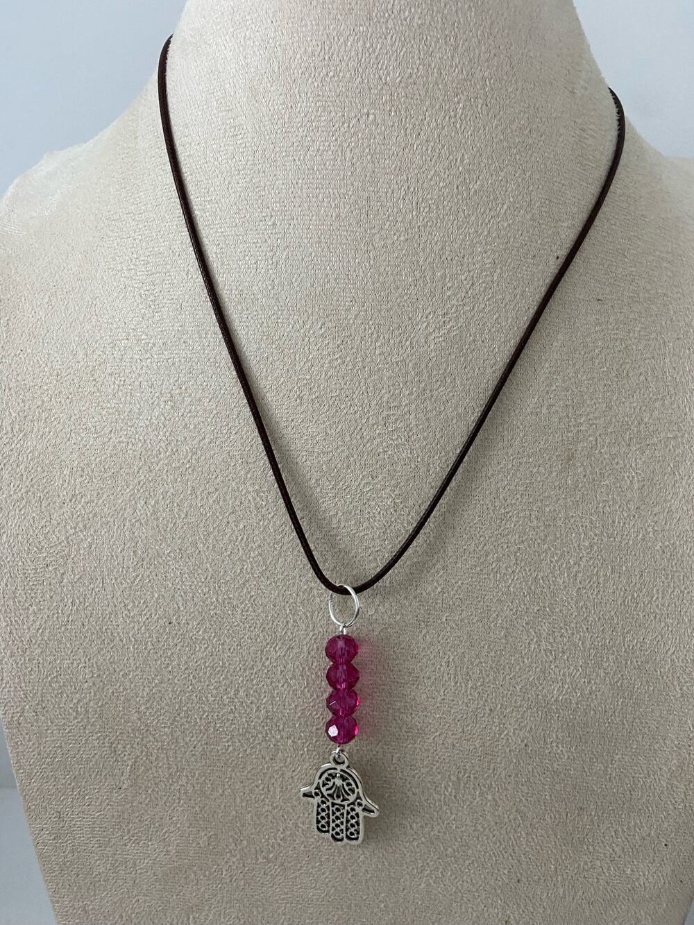 hamsa necklace wine colored glass beads